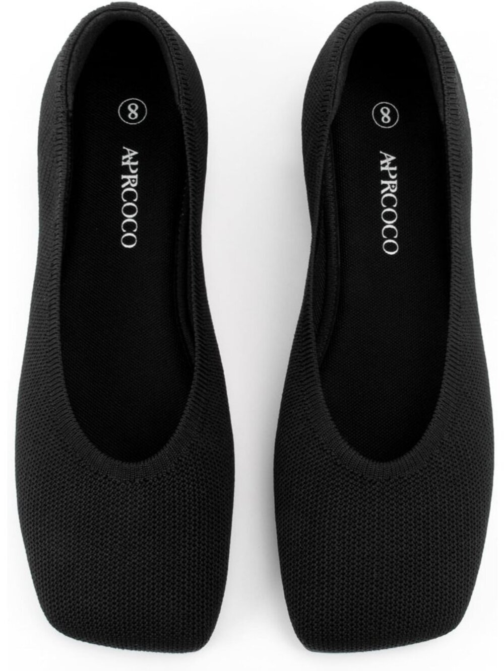 AprCoco Women's Black Knit Breathable Square Toe Flats Comfort Slip On Shoes